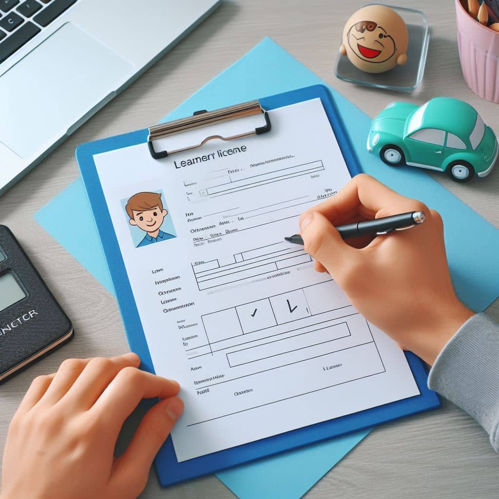 Person filling out a learner’s licence application form