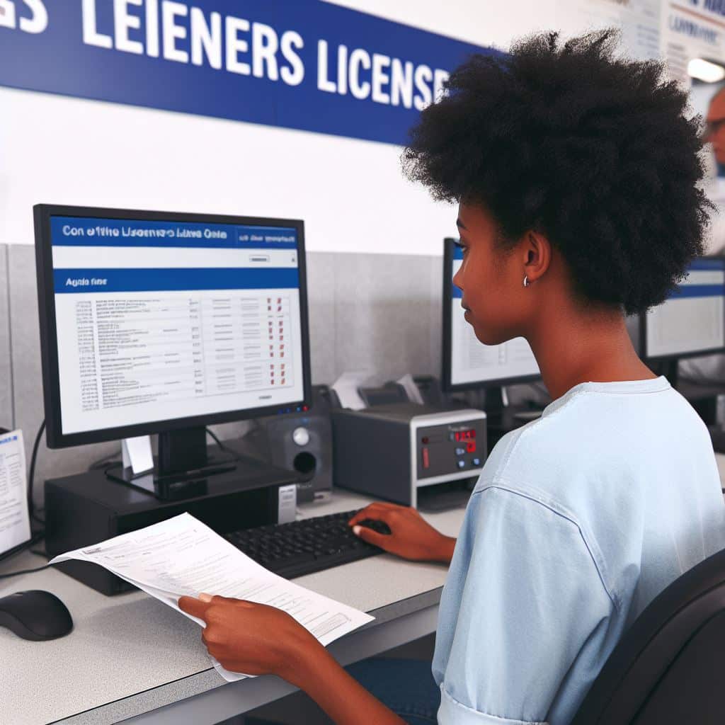 Person taking learner’s licence test on computer at testing centre