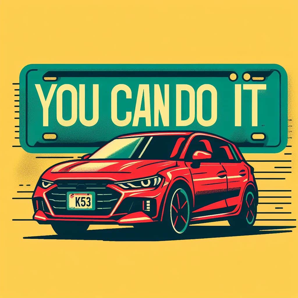 modern red car with the text "you can do it" and the word k53 on the licence plate